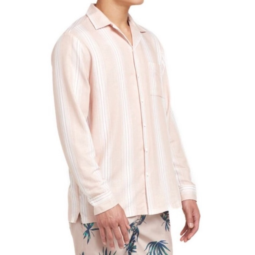 Onia Tim Stripe Print Slim Fit Shirt Mens Large